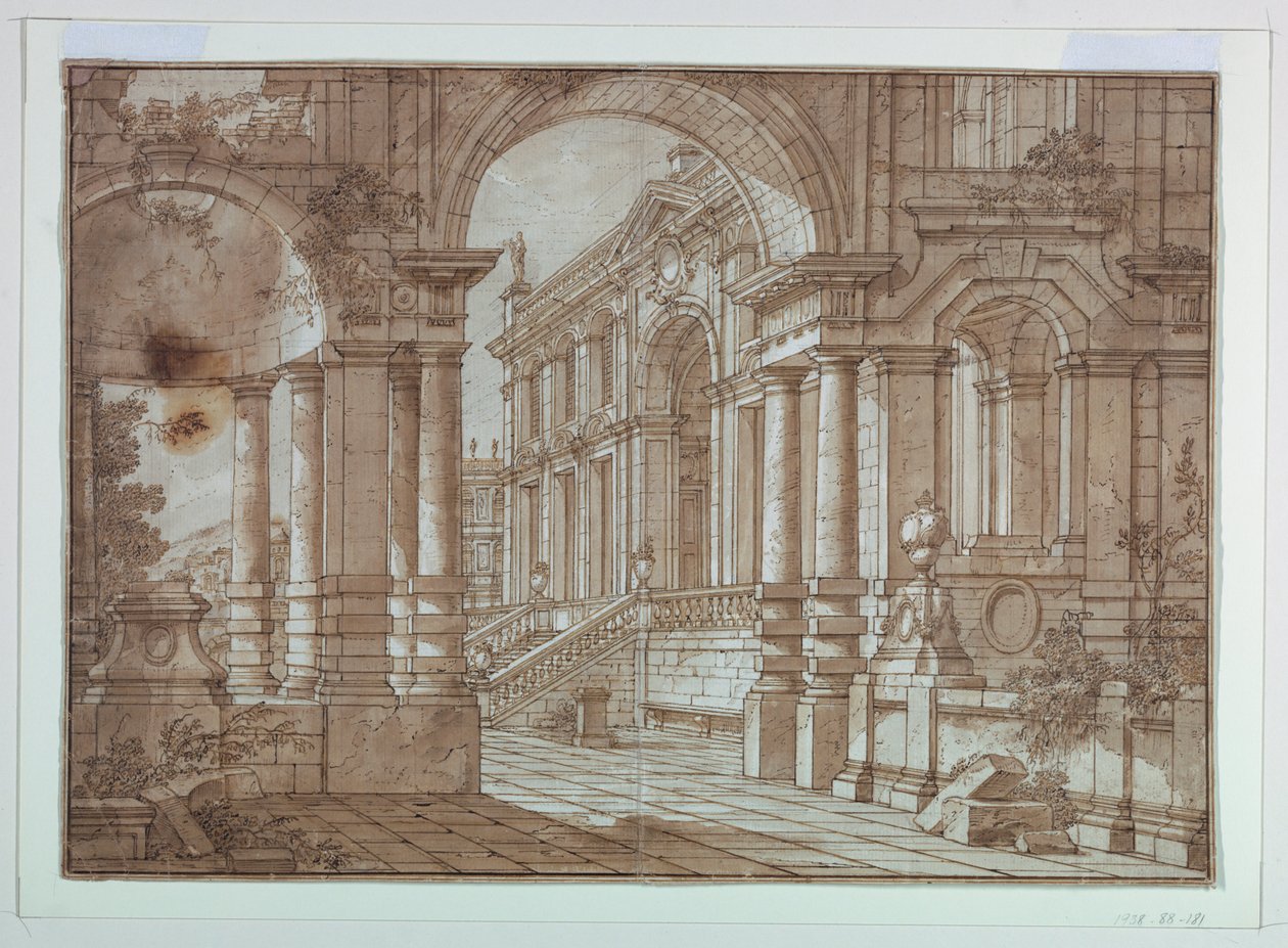 Stage Design, View of a Palace from a Terrace by Unknown artist