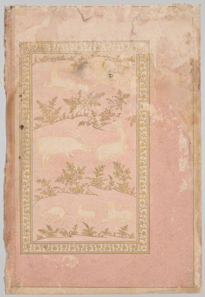 Stenciled Scenes of Lion and Gazelle (verso) by Unknown artist