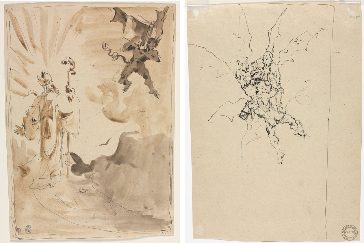 The Bishop and the Demon; Three Demons Holding a Knight by Unknown artist