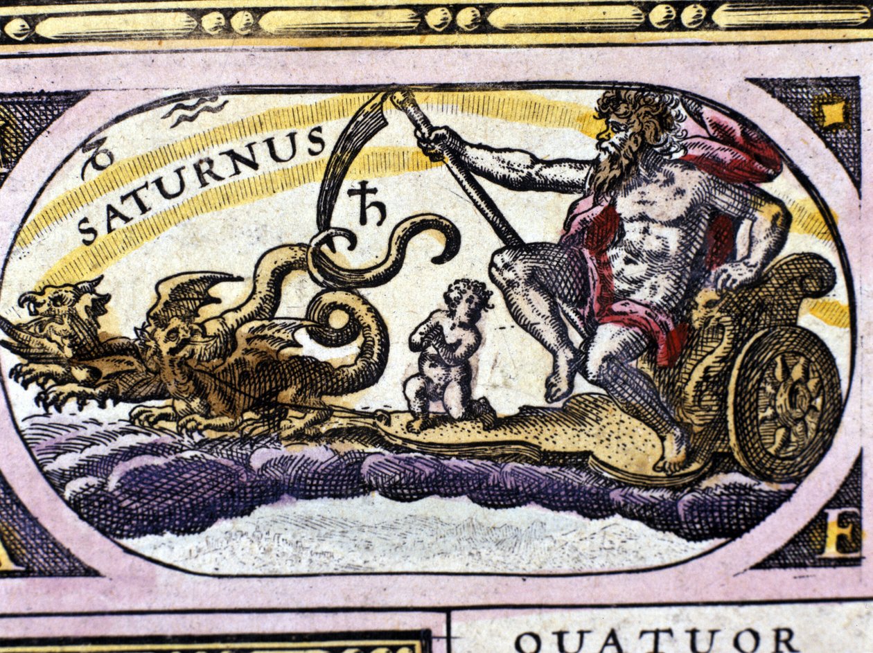 The God Saturn (Cronos) on a tank drawn by two dragons by Unknown artist