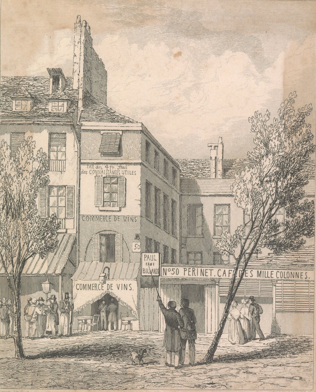 The Residence of Jeschi in the Boulevard du Temple, from a drawing made on the spot. The window covered with a blind is the one from whence the deadly engine was [Dissil?]; page 2 (Volume Two) by Unknown artist