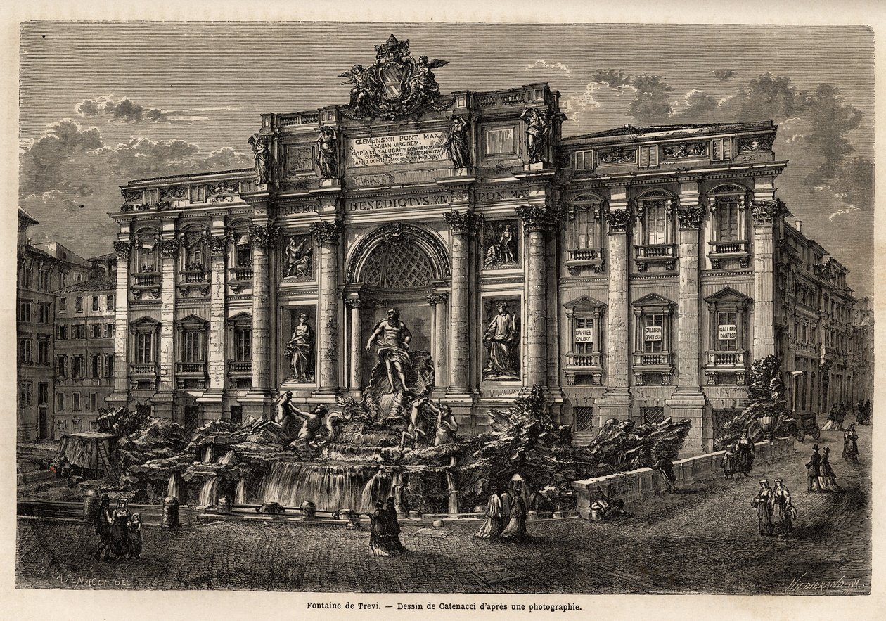 The Trevi Fountain in Rome, completed in 1762, is an example of the perpetuation of the Baroque style in the 18th century in Italy, based on Palazzo Poli, this monumental work in the form of a triumphal arch crushes the tiny square on which it is located. by Unknown artist
