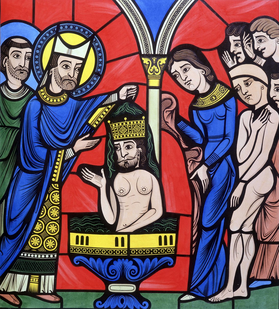 The Baptism of Christ. College is Similar to a Stained Glass Window of the Cathedral of Le Mans. 19th Century Tracing by Unknown artist