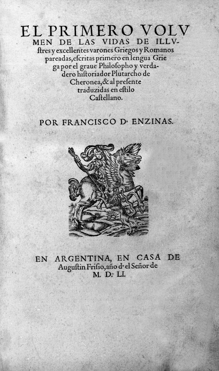 The lives of illustrious men. Frontispiece of Plutarch di Cheronee