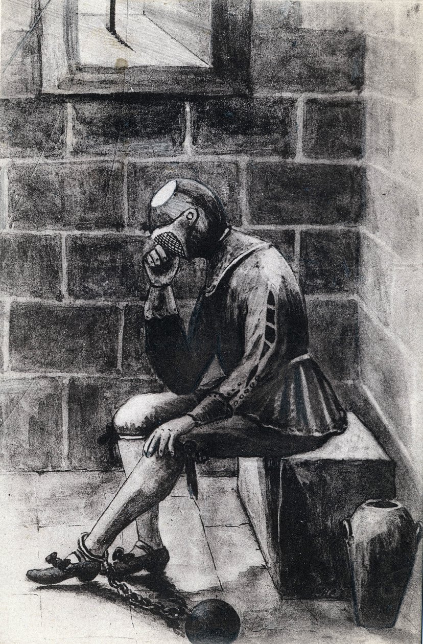 The man with the iron mask prisoner of state interned at the prison of the Holy Isle Margarita. by Unknown artist