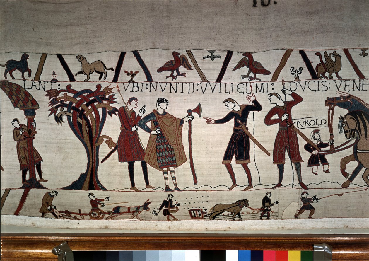 The Messengers of Duke Guillaume (1027 - 1087) Come to Find Guy de Ponthieu - Bayeux Tapestry, Known as Embroidery of Queen Mathilde by Unknown artist