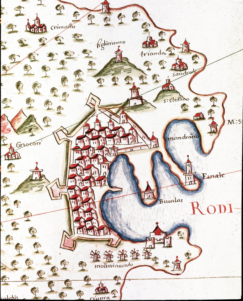 The port of Rhodes in Greece (Detail of the portulan of Castellini) by Unknown artist