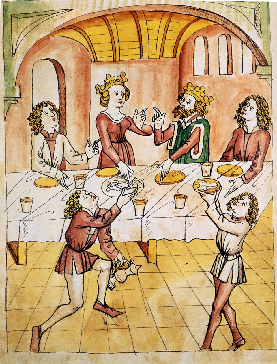 The room of the hundred tables. Facsimile from the 18th century after Perceval by Wolfram von Eschenbach by Unknown artist