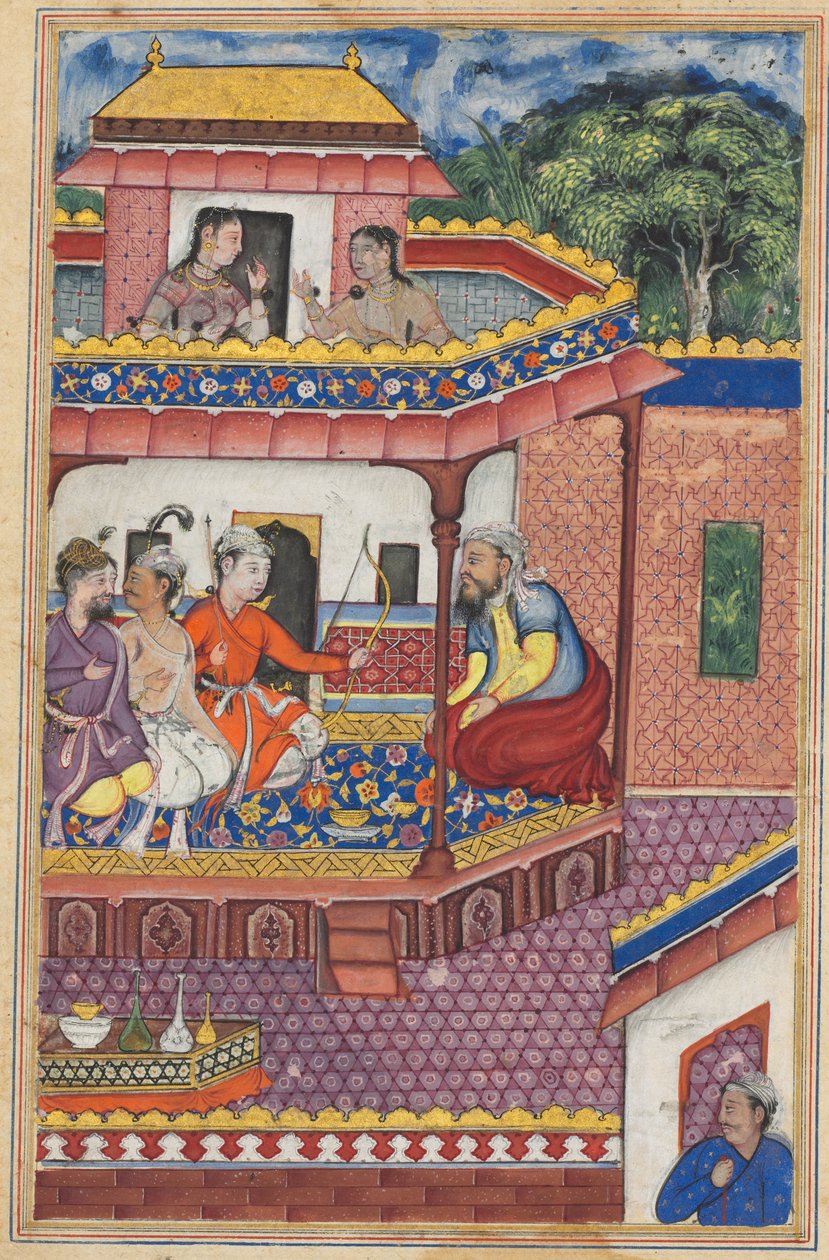 The three young men present themselves as suitors for the hand of Zuhra, the daughter of the merchant of Kabul, from a Tuti-nama (Tales of a Parrot): Thirty-fourth Night by Unknown artist