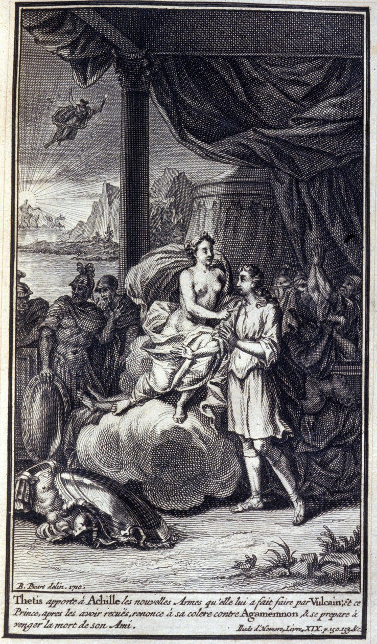 Thetis Brings to Achilles the New Weapons Made by Vulcan, Illustration of Book XIX of the Iliad of Homer by Unknown artist