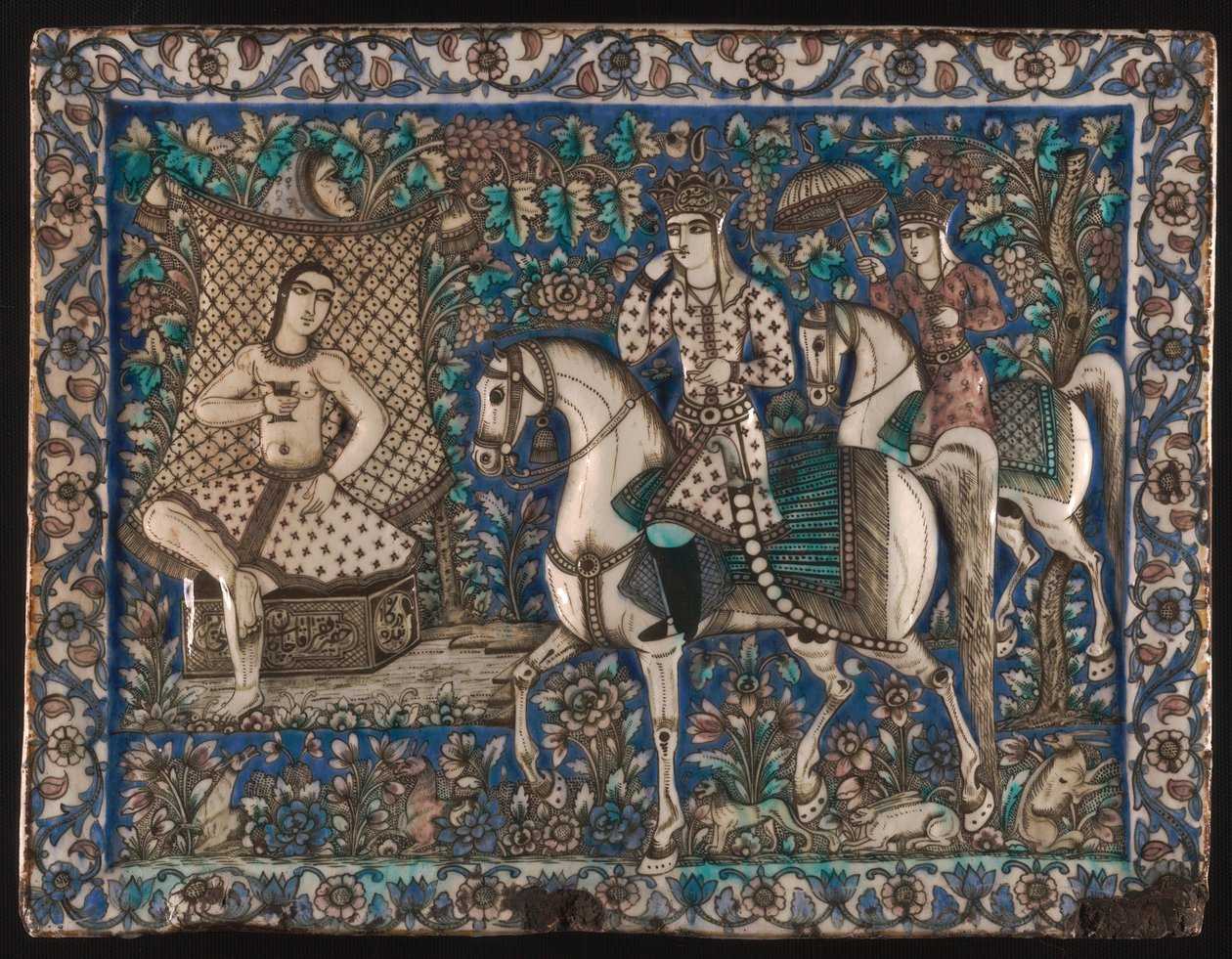 Tile Depicting Khusrau Happening upon Shirin Bathing by Unknown artist