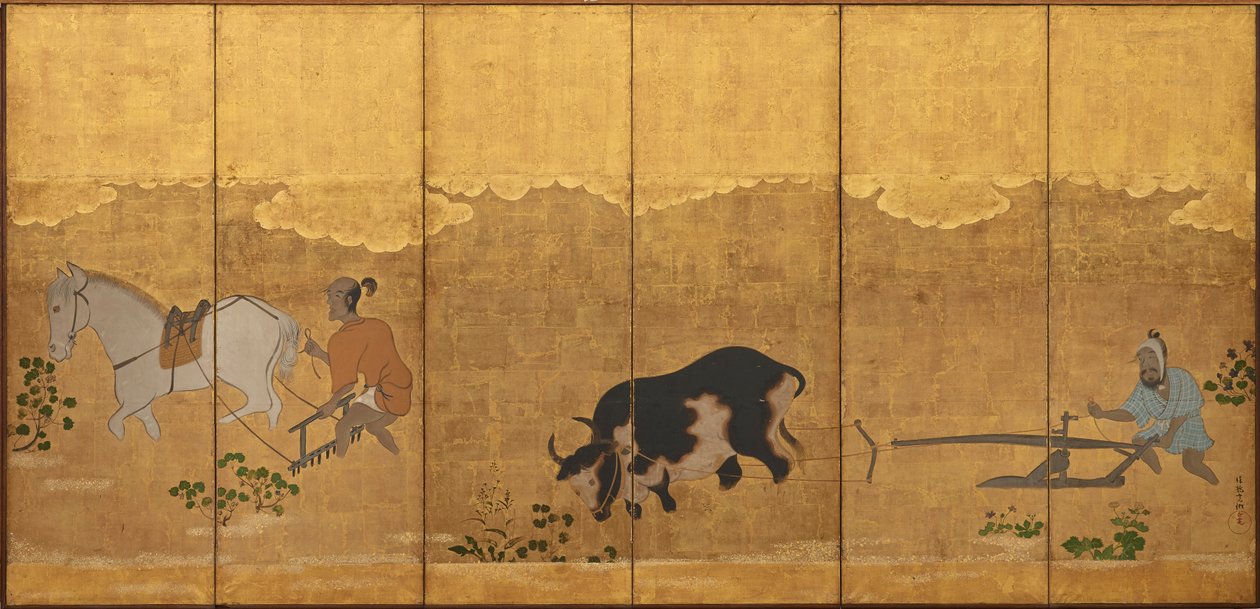 Two Farmers Ploughing and Harrowing a Rice Field by Unknown artist