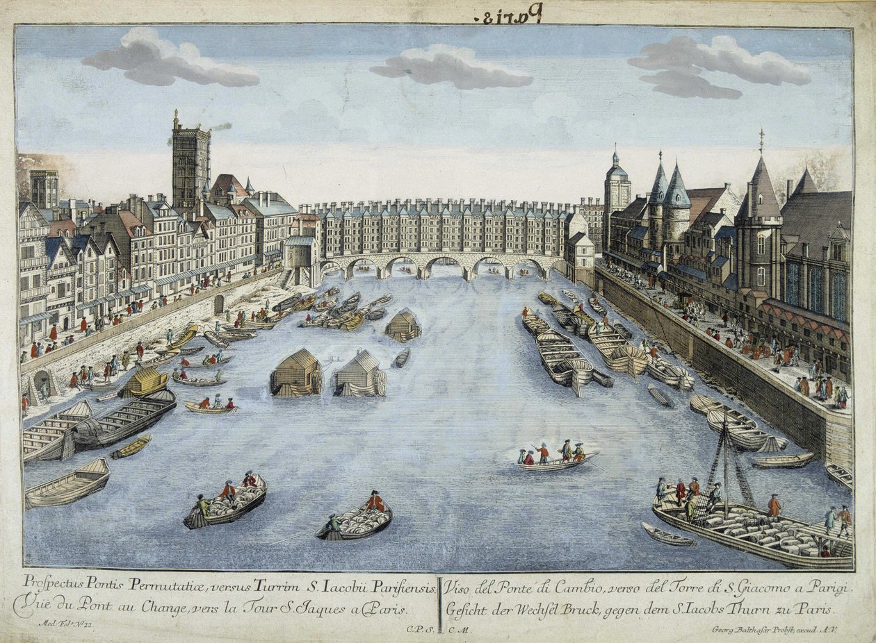 View of the Pont au Change and St Jacques Tower in Paris by Unknown artist