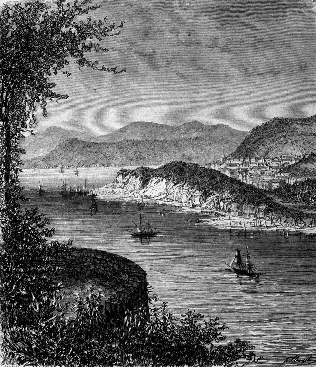 View of the St. Lawrence River in North America. 19th century engraving