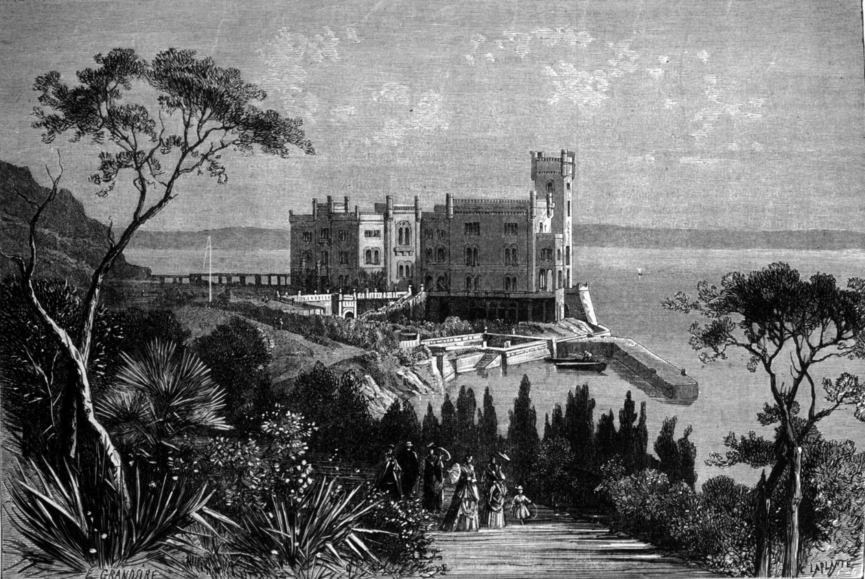 View of the Castle of Miramare in Trieste (Austrian Period), Engraving from 1885 by Unknown artist