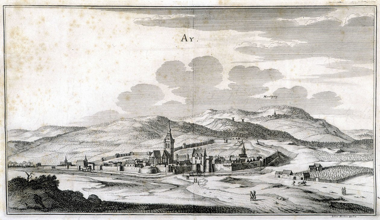 View of the city of Ay. Engraving from the end of the 18th century by Unknown artist