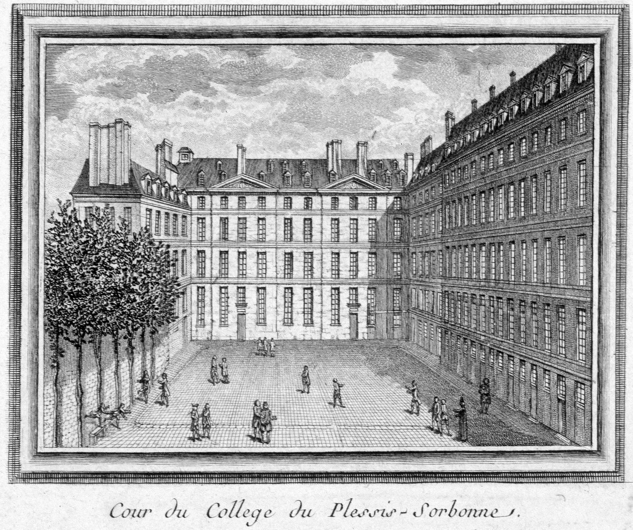 View of the Court of the College of Plessis Sorbonne (Paris), Founded in 1323 by Geoffroy du Plessis Balisson, Used in 1848 and 1849 by the ENA. Engraving Preserved at the Musee Carnavalet by Unknown artist