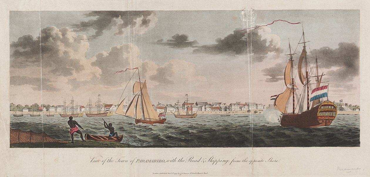 View of the town of Paramaribo, with the road and shipping from the opposite shore by Unknown artist