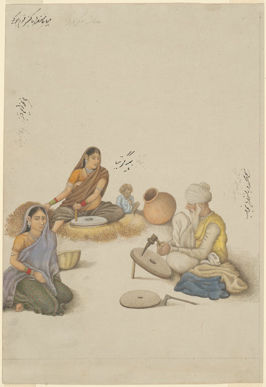 Villagers Grinding Corn, page from the Fraser Album by Unknown artist