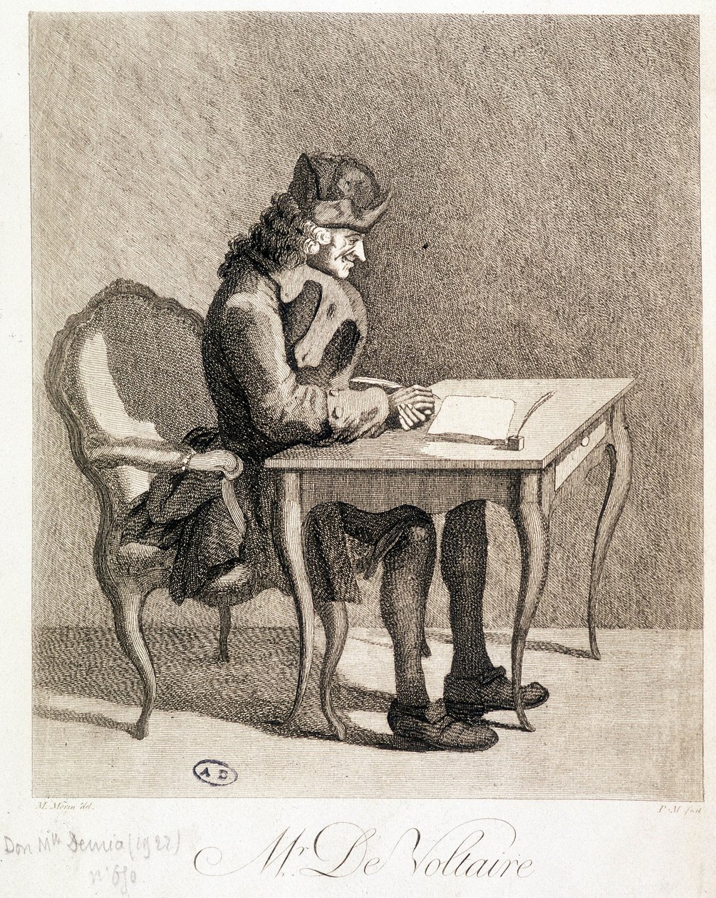 Voltaire at His Work Table - Engraving by Unknown artist