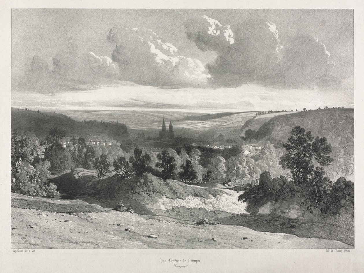 Picturesque and Romantic Voyages in Old France. Brittany: General View of Quimper by Unknown artist