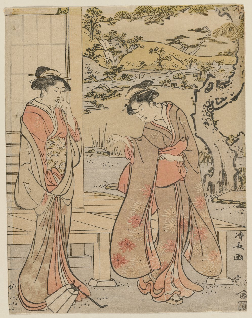 Woman Dropping a Lantern by a Porch by Unknown artist