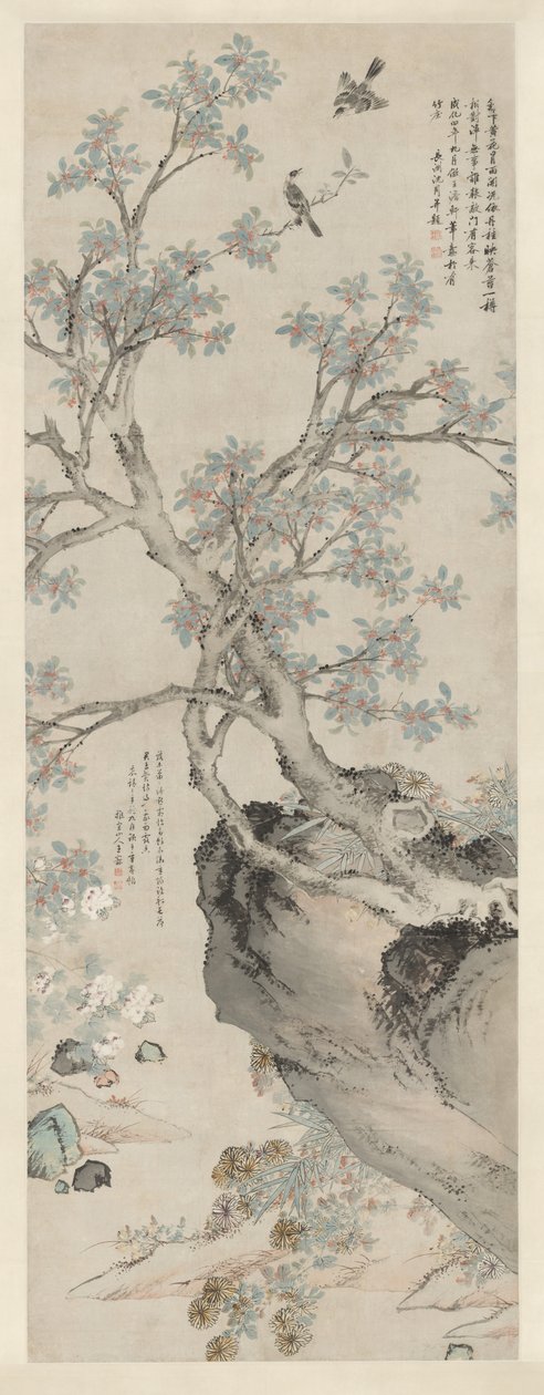 Yellow Chrysanthemums and Red Osmanthus in the Style of Wang Yuan by Unknown artist