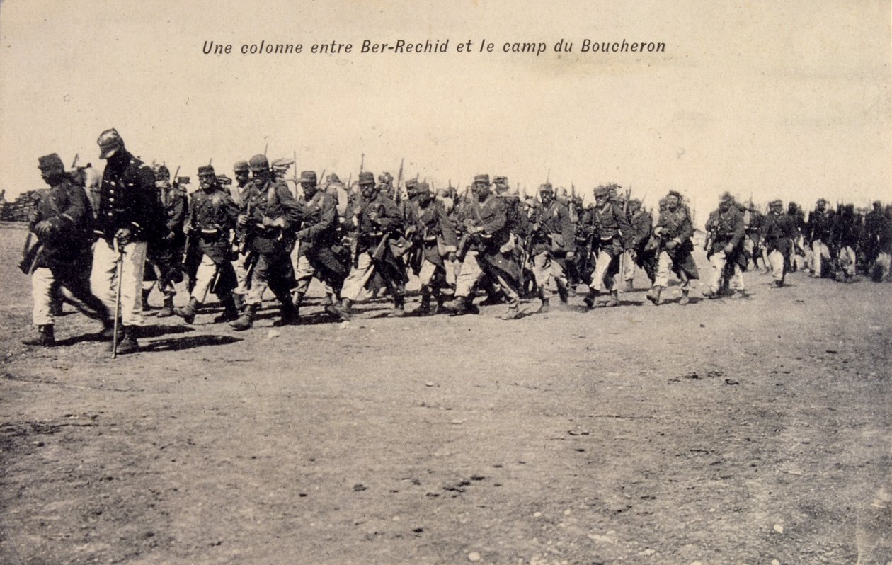 Bir Rashid in Barh el Gazel, Chad, French legionnaire colonial soldiers on patrol. Postcard 1910 by Unknown photographer