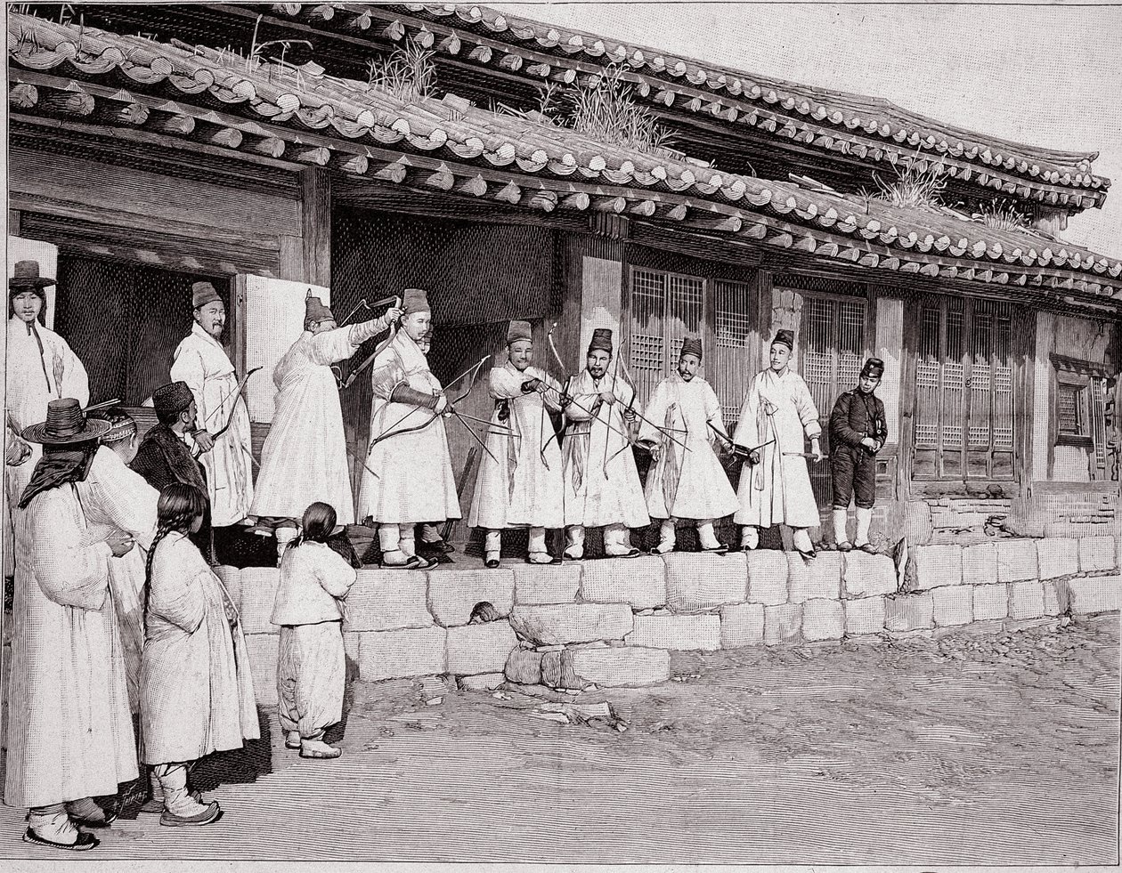 Bowmen in the Old Palace of Seoul, Korea, End of 19th Century by Unknown photographer