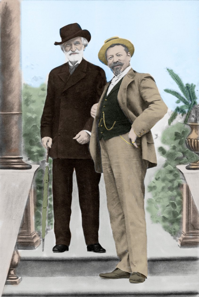 Giuseppe Verdi, Italian composer, and tenor Francesco Tamagno in Montecatini at the end of the 19th century by Unknown photographer