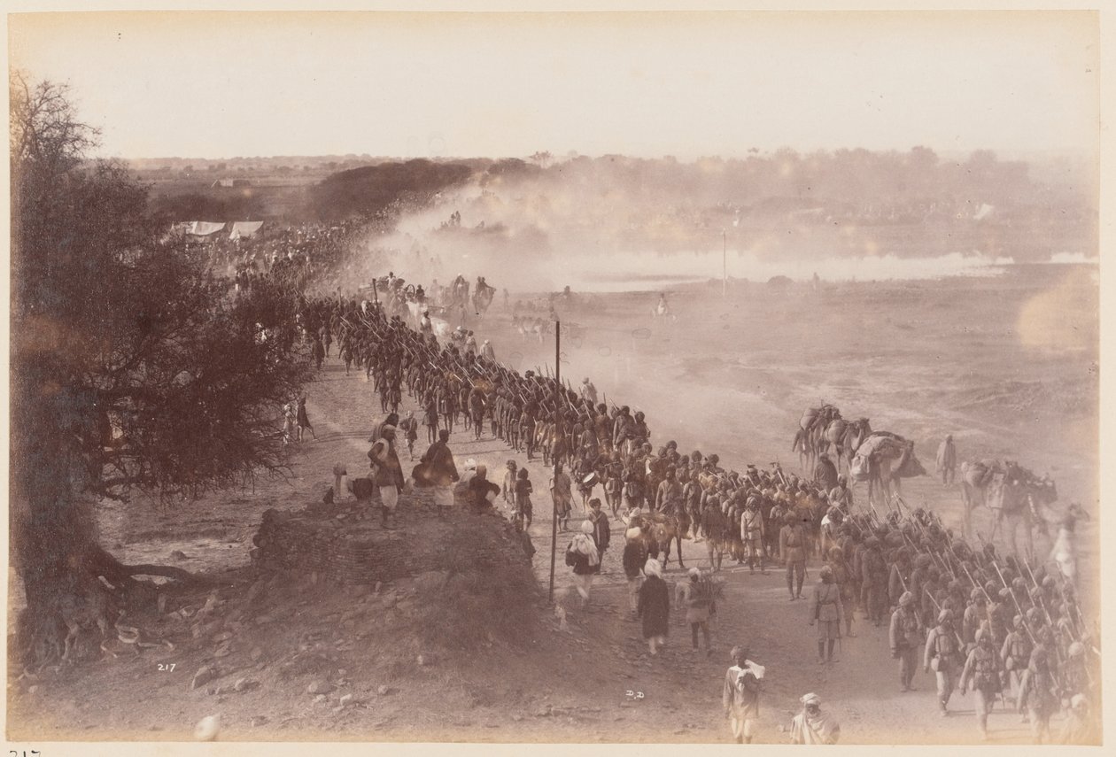 Indian Army infantry on the march, Delhi Camp of Exercise by Unknown photographer