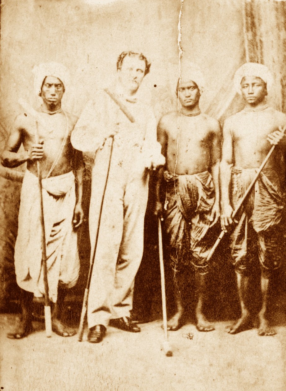 Lieutenant Joseph Sherer, Assistant to the Superintendent of Cachar, with His Bearers, Manipur, 1861 by Unknown