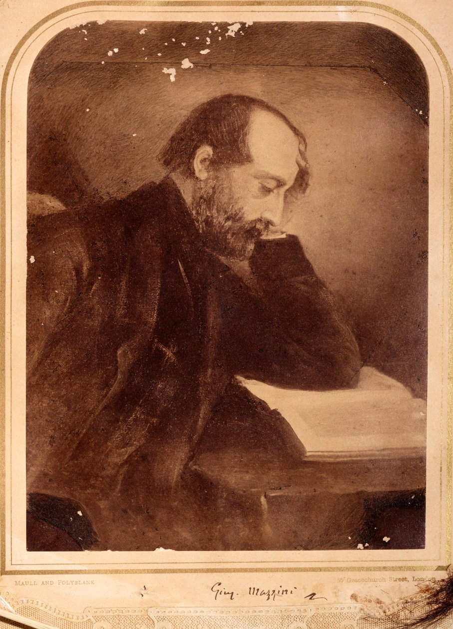 Portrait of Giuseppe Mazzini, with autograph (b/w photo) by Unknown photographer