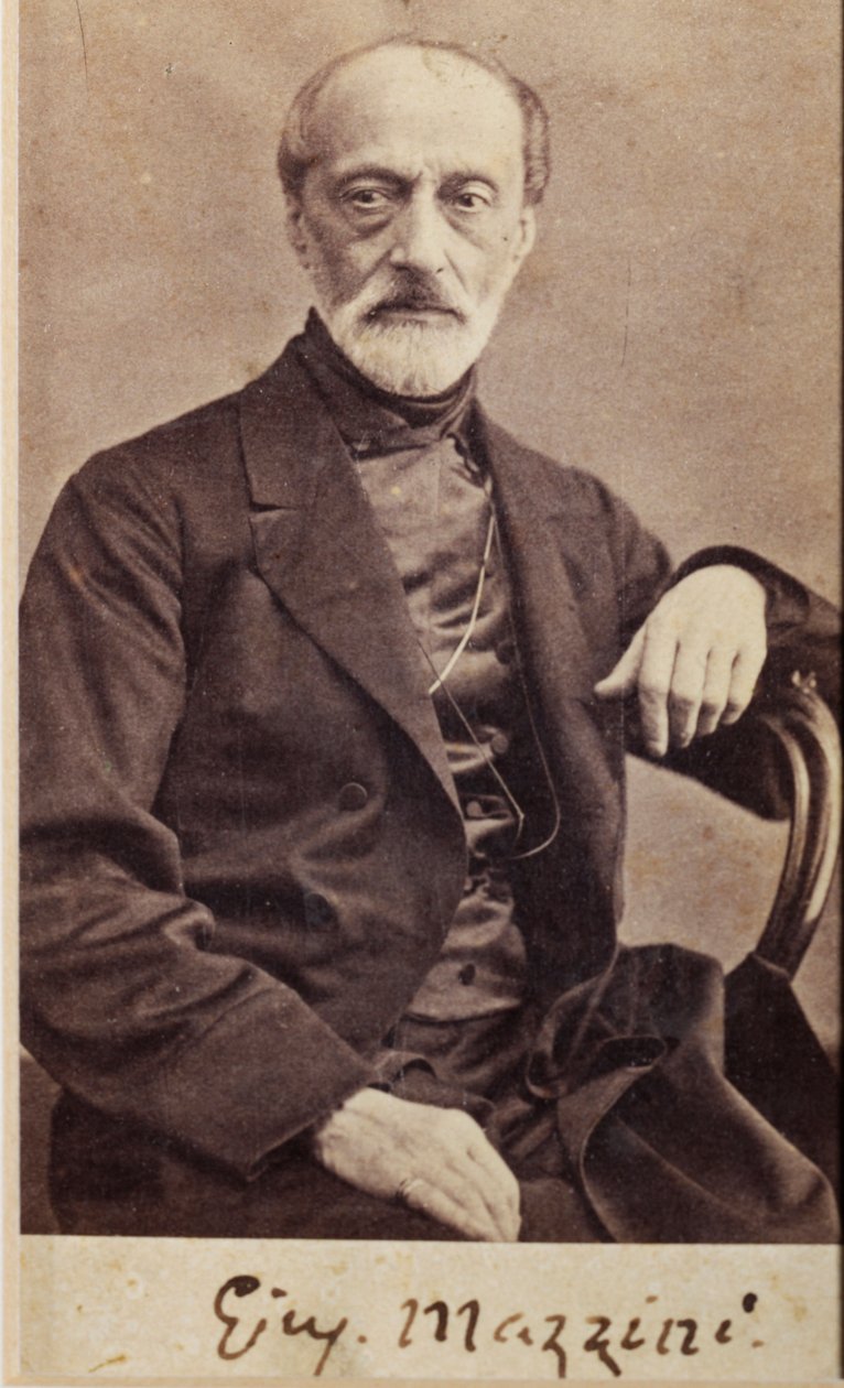 Portrait of Giuseppe Mazzini, with Autograph (b/w Photo) by Unknown photographer