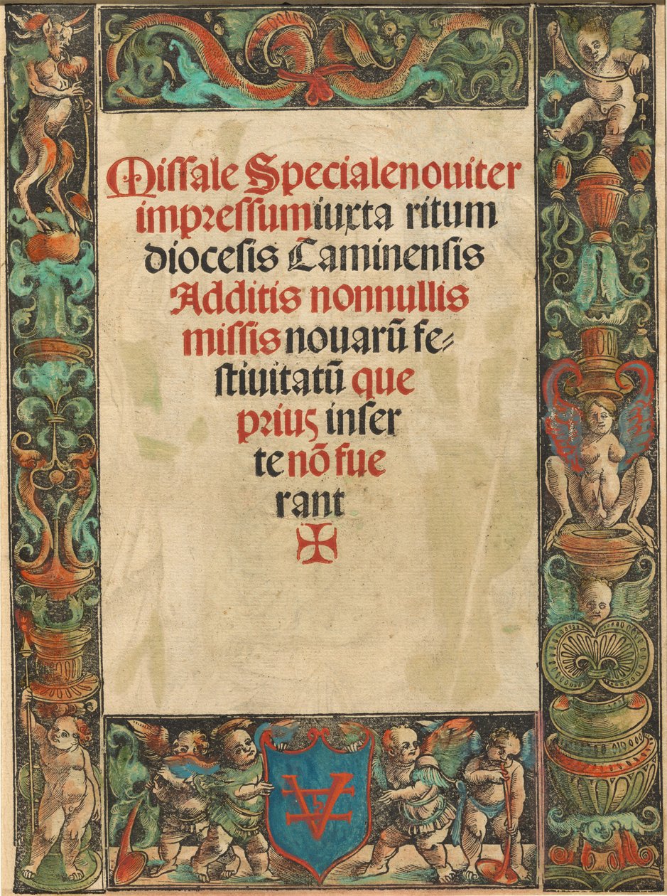 Title Page for a Missal, with Satyr and Putti Border [verso] by Urs Graf