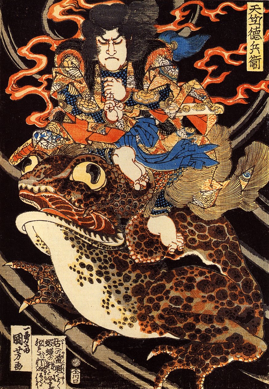 Tenjiku Tokubei Riding a Giant Toad by Utagawa Kuniyoshi