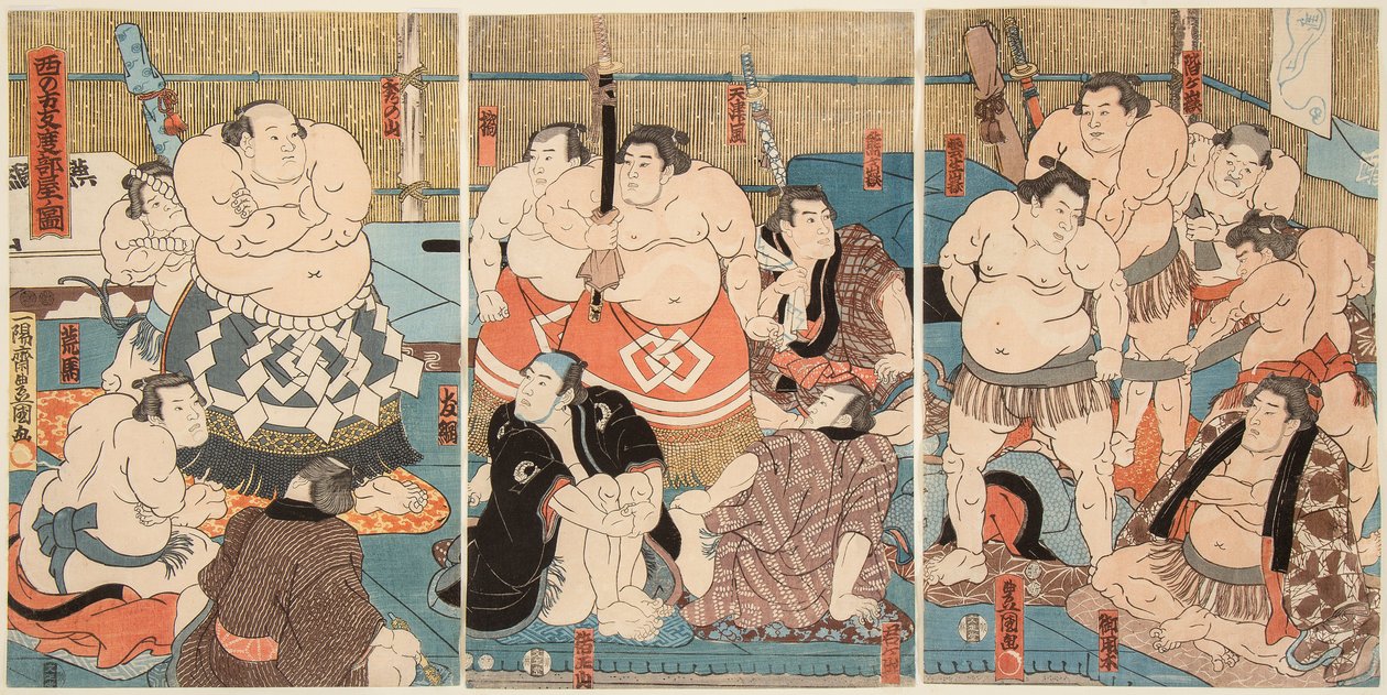 Sumo Wrestlers Shitaky Beya vs Hidenoyama by Utagawa Kunisada