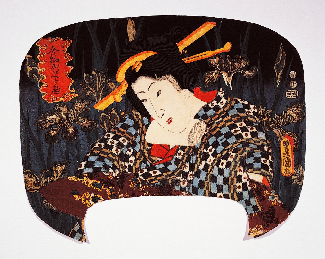 Portrait of courtesan with iris in background by Utagawa Kunisada