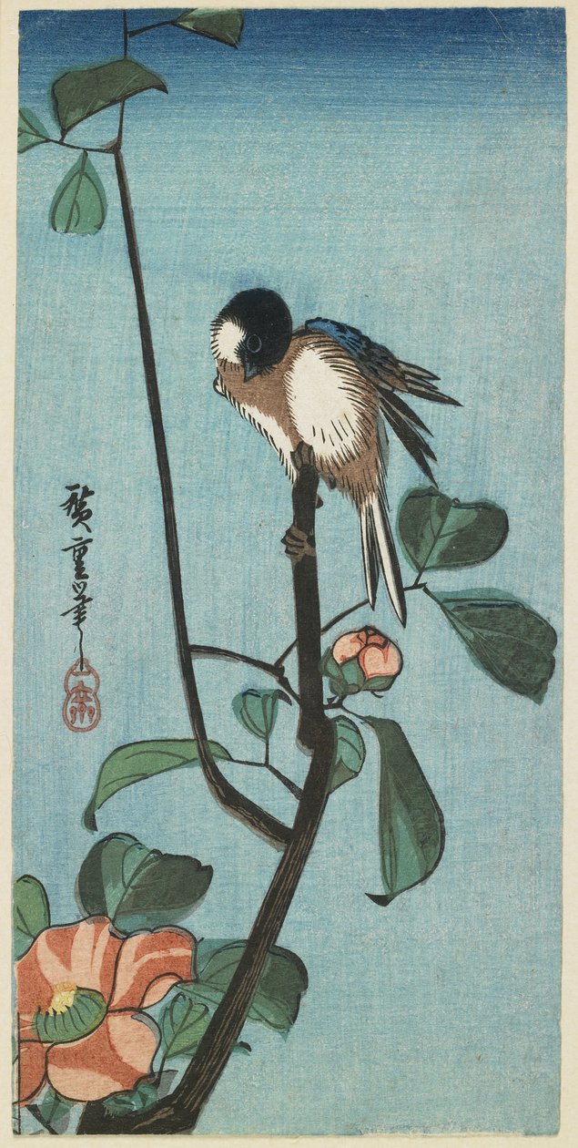 Titmouse on Camelia by Utagawa Hiroshige