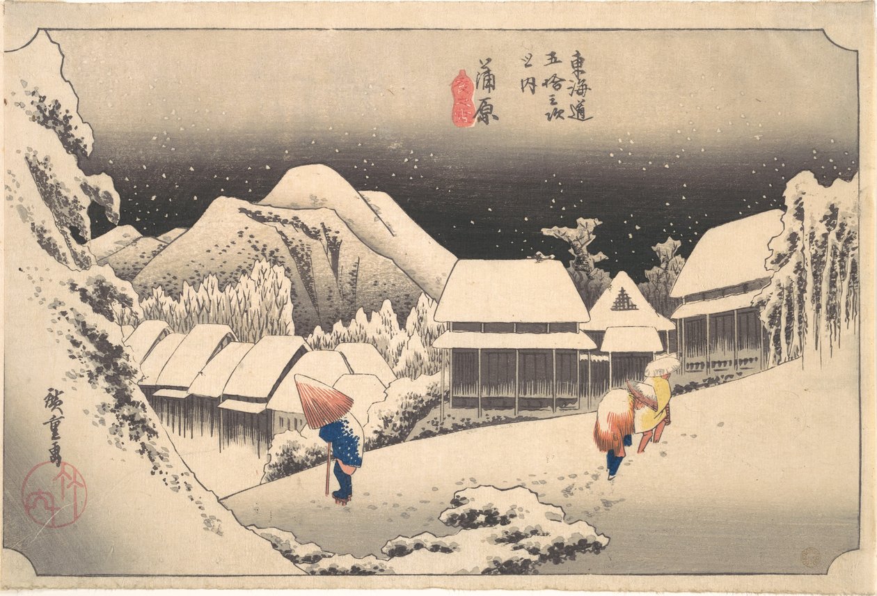 A Snowy Evening at Kanbara Station by Utagawa Hiroshige