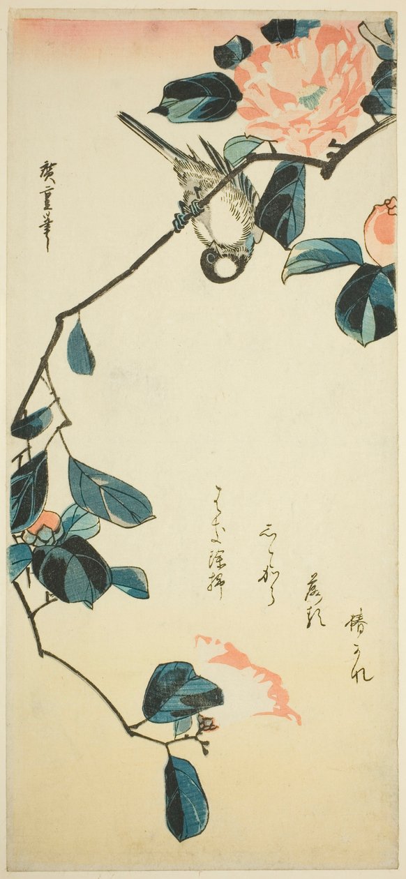 Bullfinch on Camellia Branch by Utagawa Hiroshige