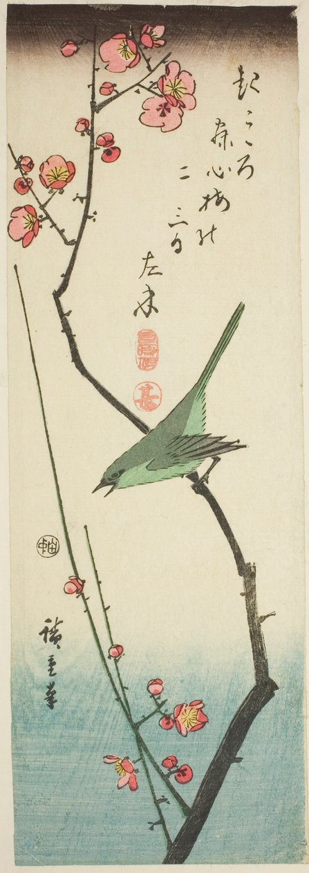 Bush Warbler on Plum Branch by Utagawa Hiroshige