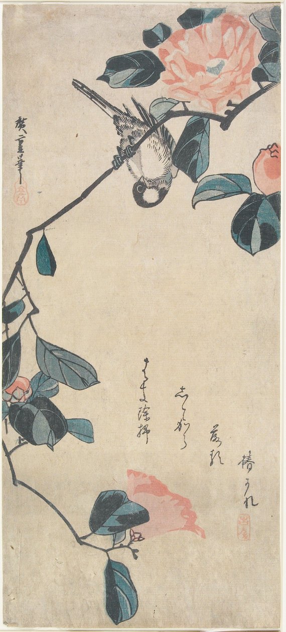 Camellia and Bullfinch by Utagawa Hiroshige