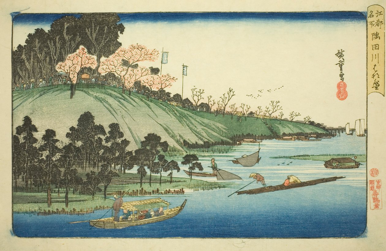 Cherry Blossoms in Full Bloom along the Sumida River (from the series 