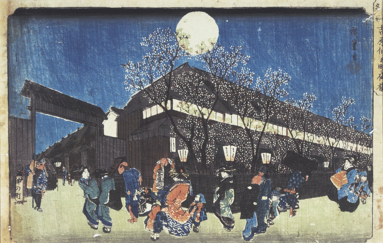 Famous Places of the Eastern Capital: Cherry Blossoms in Moonlight at Yoshiwara by Utagawa Hiroshige