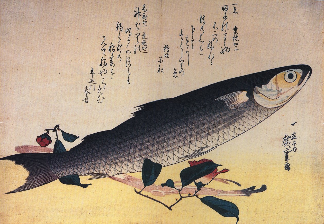 Grey Mullet and Camellia by Utagawa Hiroshige