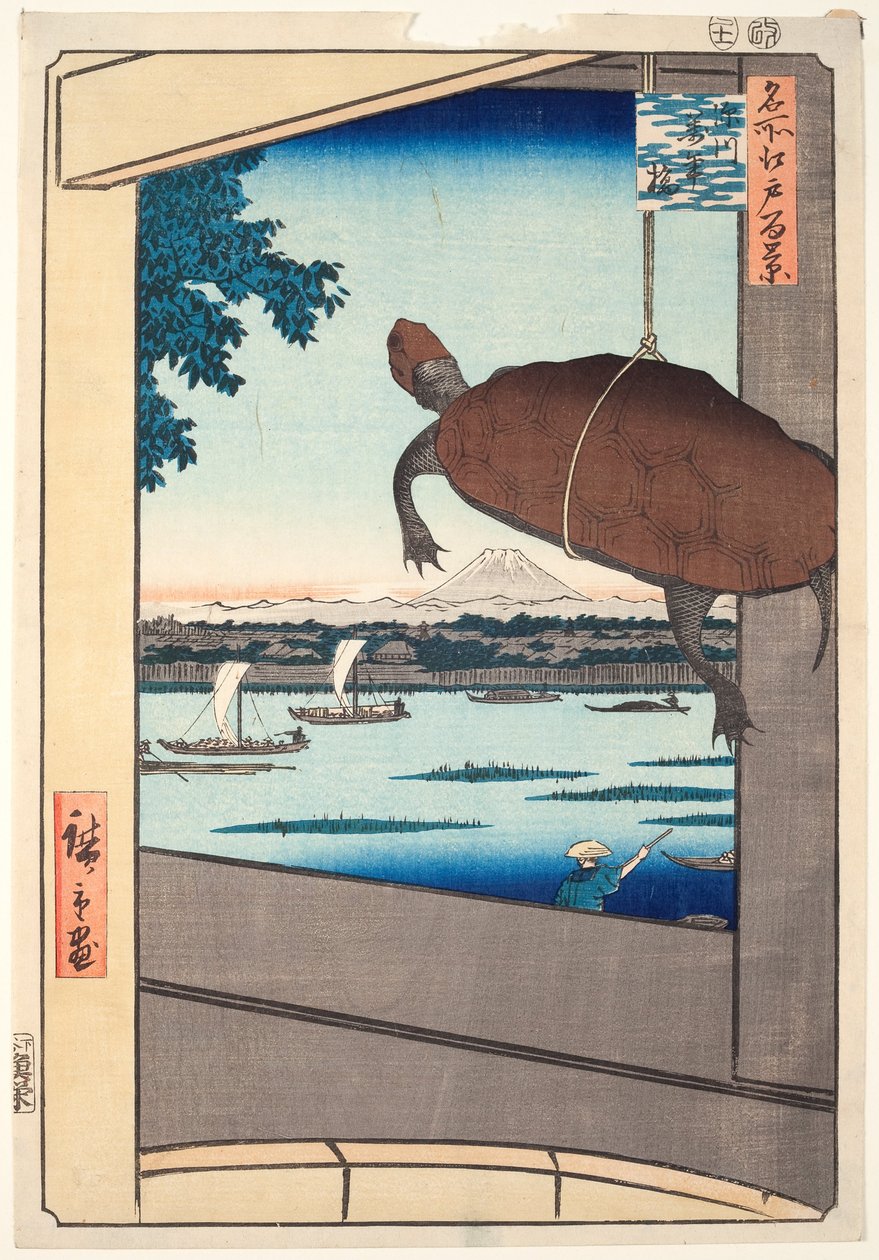 Mannen Bridge, Fukagawa, from the series "One Hundred Famous Views of Edo" by Utagawa Hiroshige