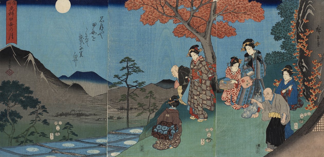 Moon Reflected in the Rice Fields at Sarashina in Shinano Province by Utagawa Hiroshige