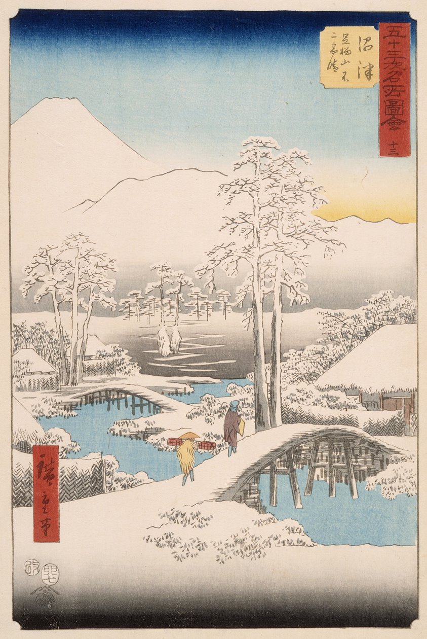 Mount Fuji and Mount Ashigara from Numazu in Clear Weather after a Snowfall by Utagawa Hiroshige