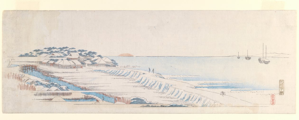 Snow Dawn at Susaki, from the Letter-Sheet set by Utagawa Hiroshige